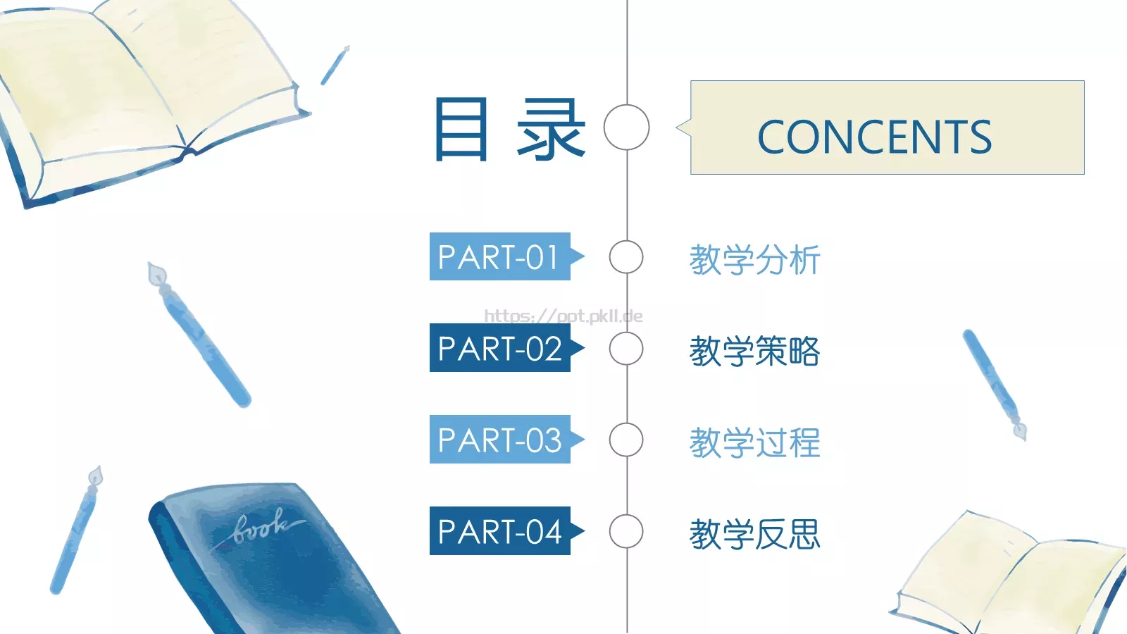 蓝色水彩教育教学说课PPT模板 第 2 页缩略图