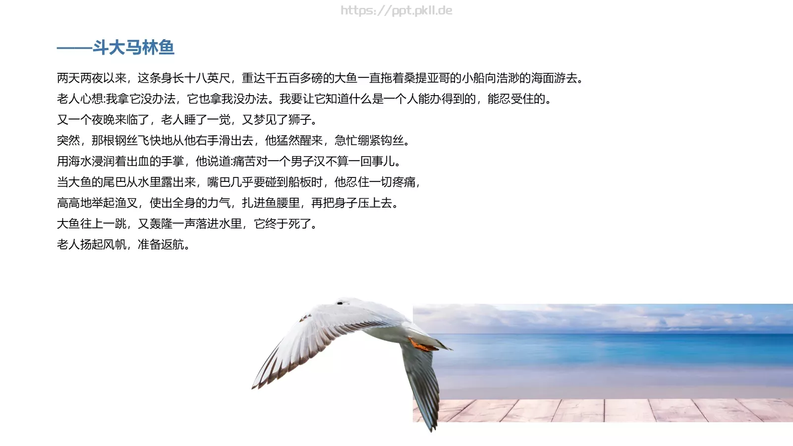 《老人与海》读书笔记PPT模板 第 7 页预览图