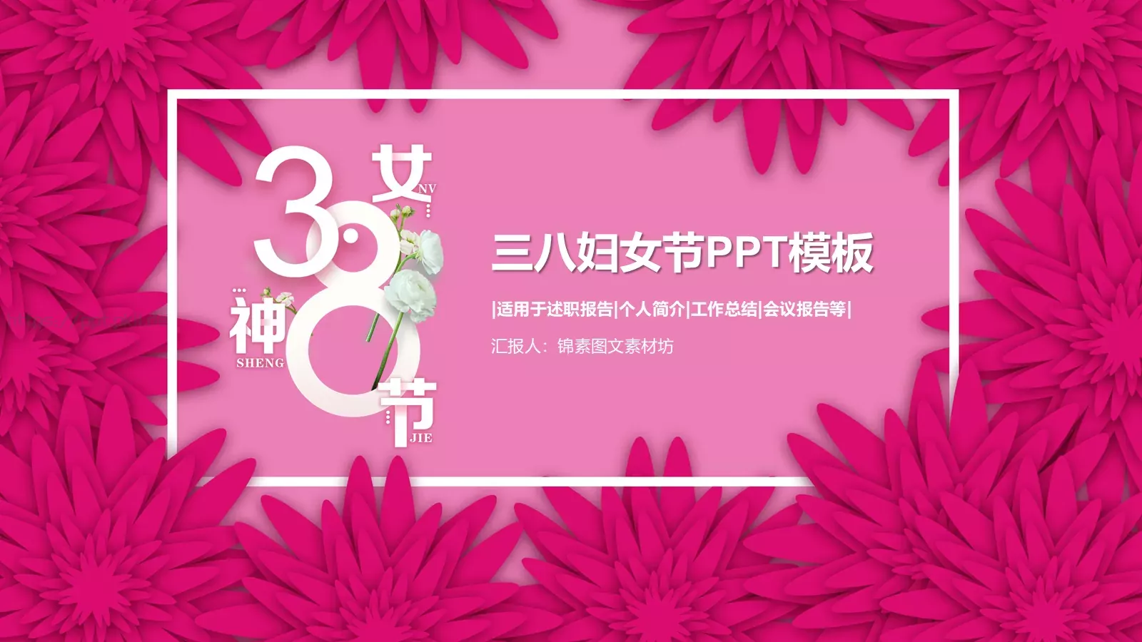 妇女节工作总结PPT模板 封面图