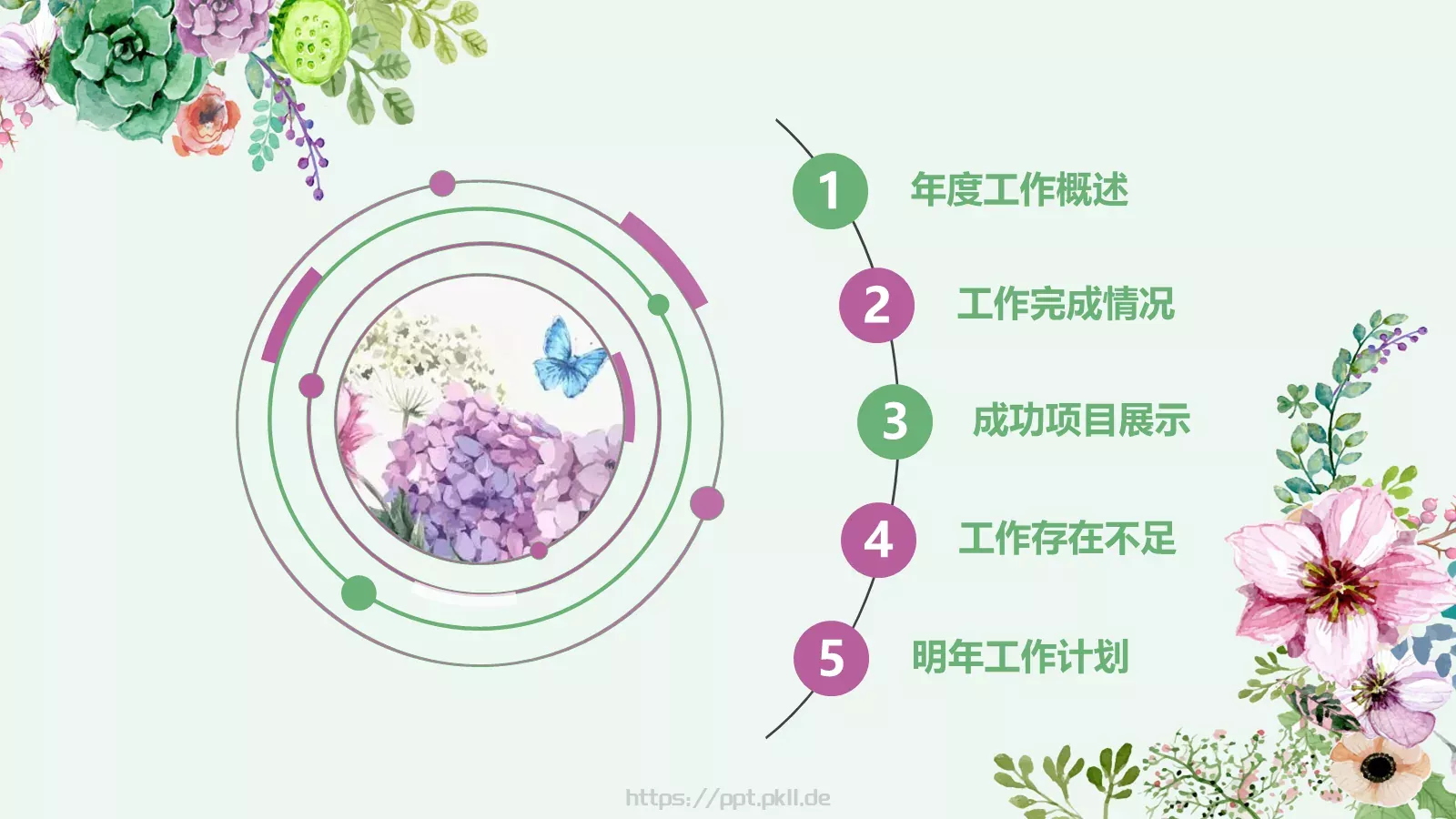 手绘花朵总结报告PPT模板 第 2 页缩略图