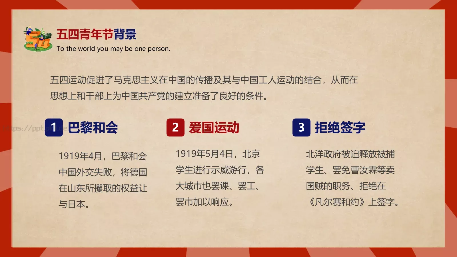 热烈庆祝五四青年节PPT模板 第 5 页预览图