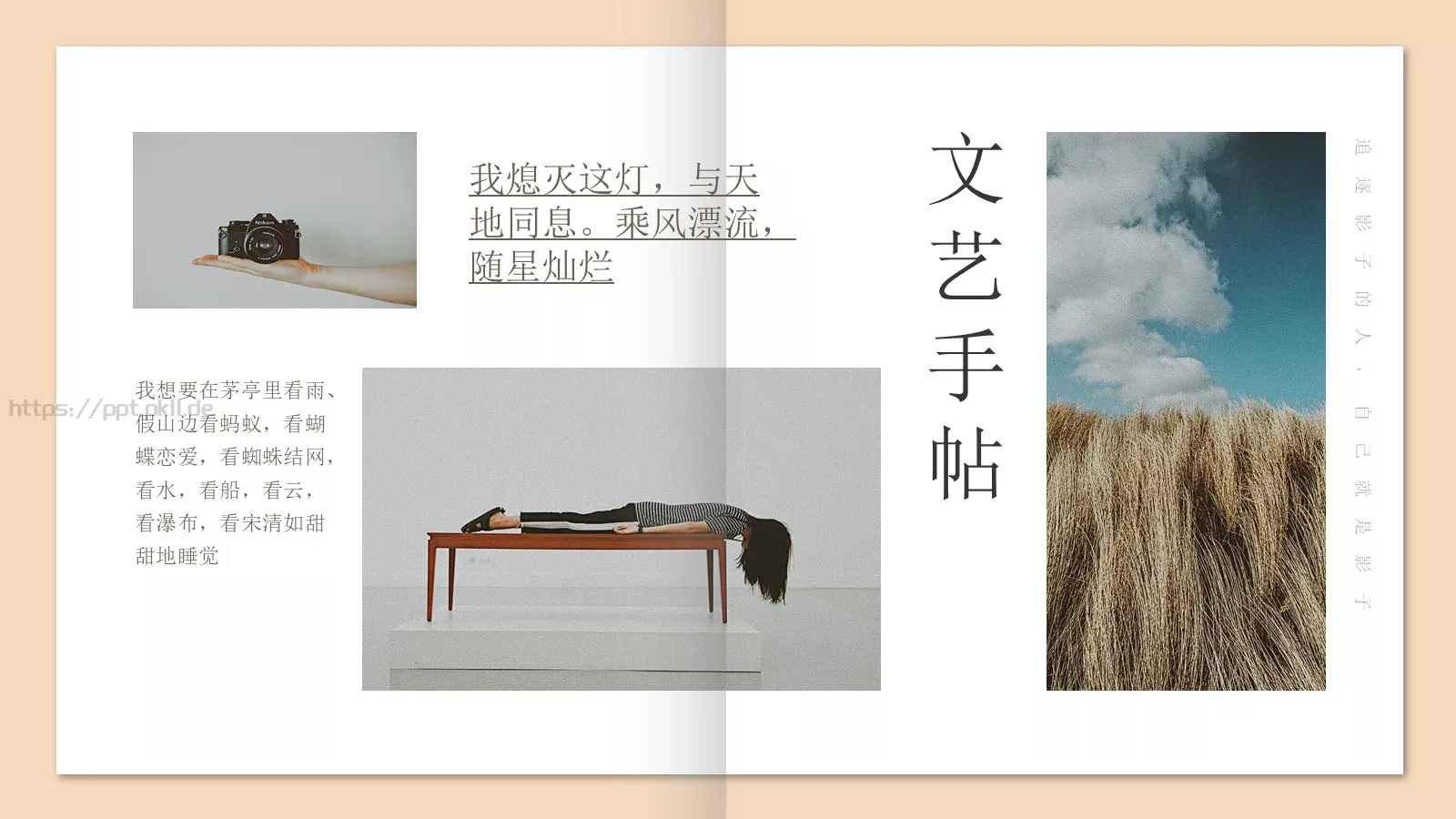 追逐影子的人文艺手帖画册PPT模板 第 8 页预览图
