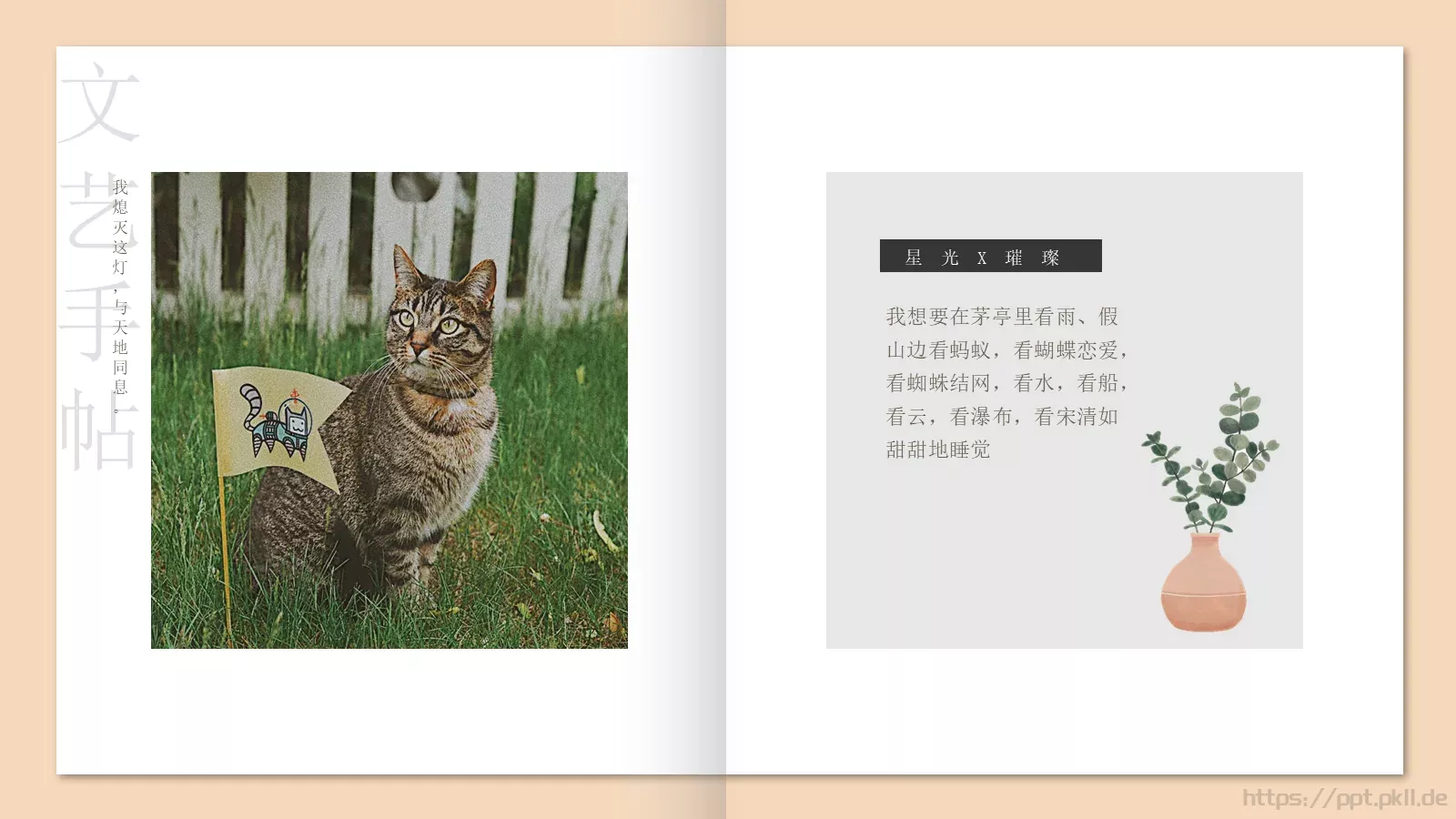 追逐影子的人文艺手帖画册PPT模板 第 10 页预览图