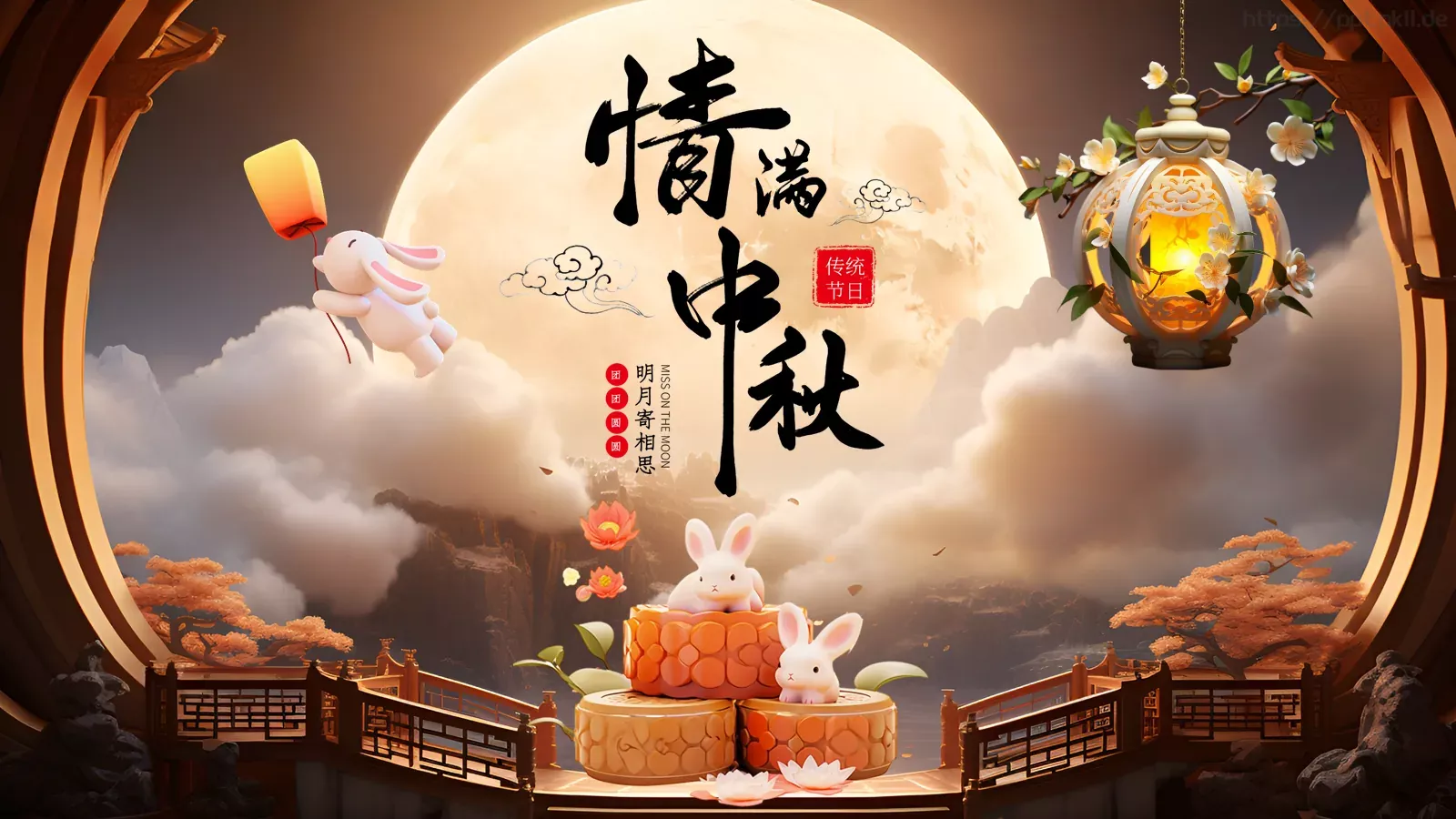 3D中国风情满中秋中秋节活动策划PPT模板 封面图