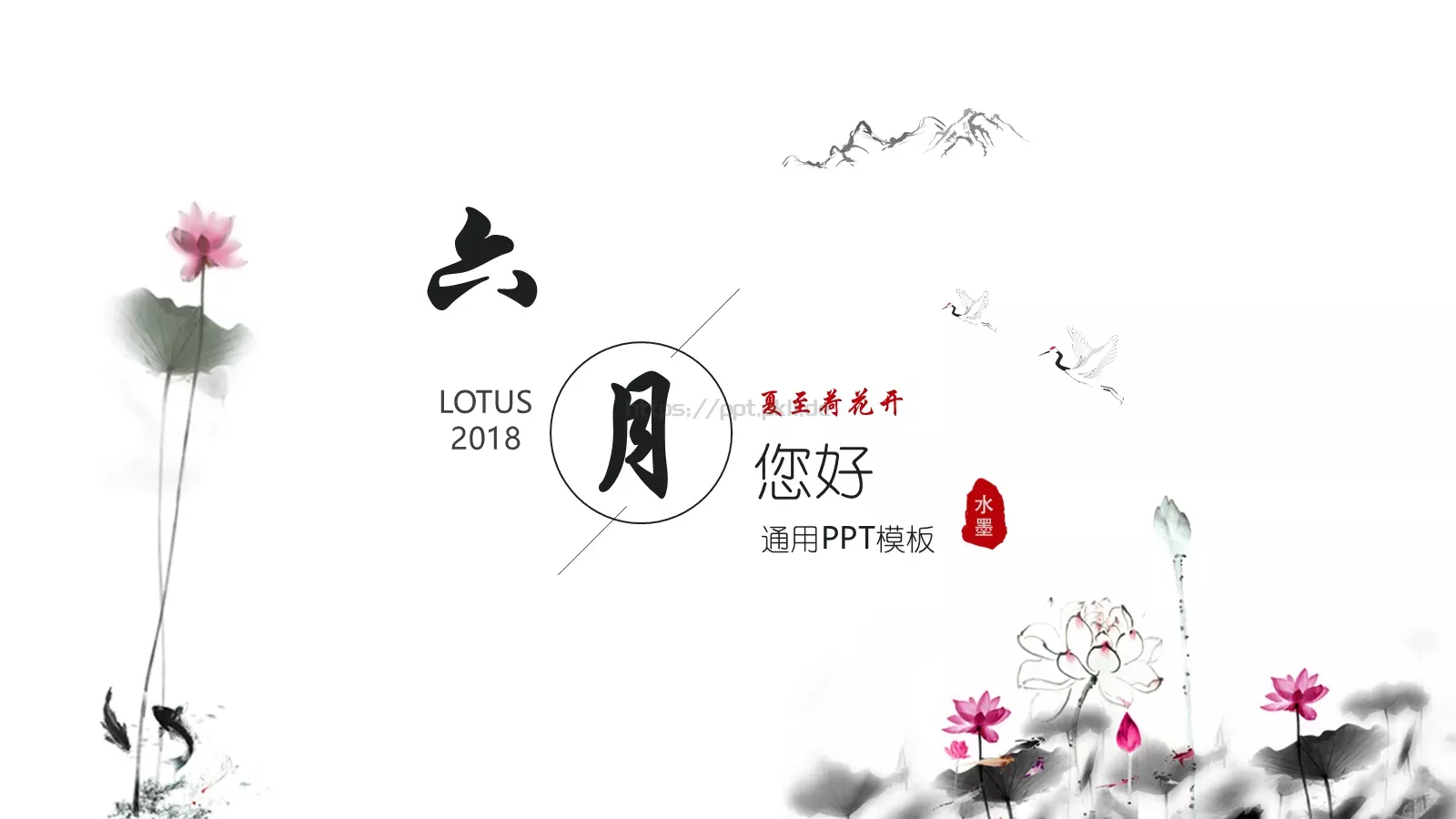 夏至荷花开中国风古典PPT模板 封面图