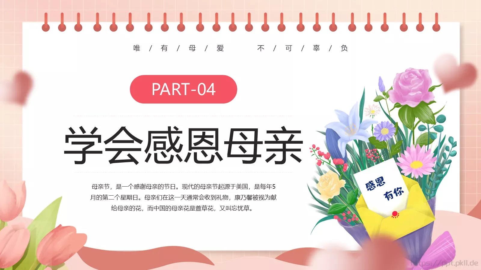 感恩母亲节主题班会PPT模板 第 19 页预览图