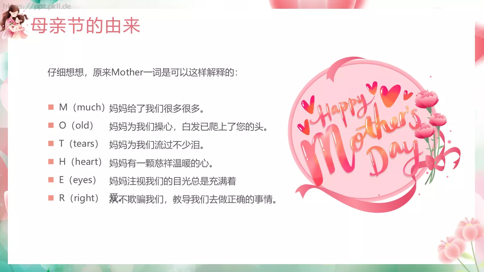 母亲节主题班会节日介绍PPT模板 第 8 页预览图