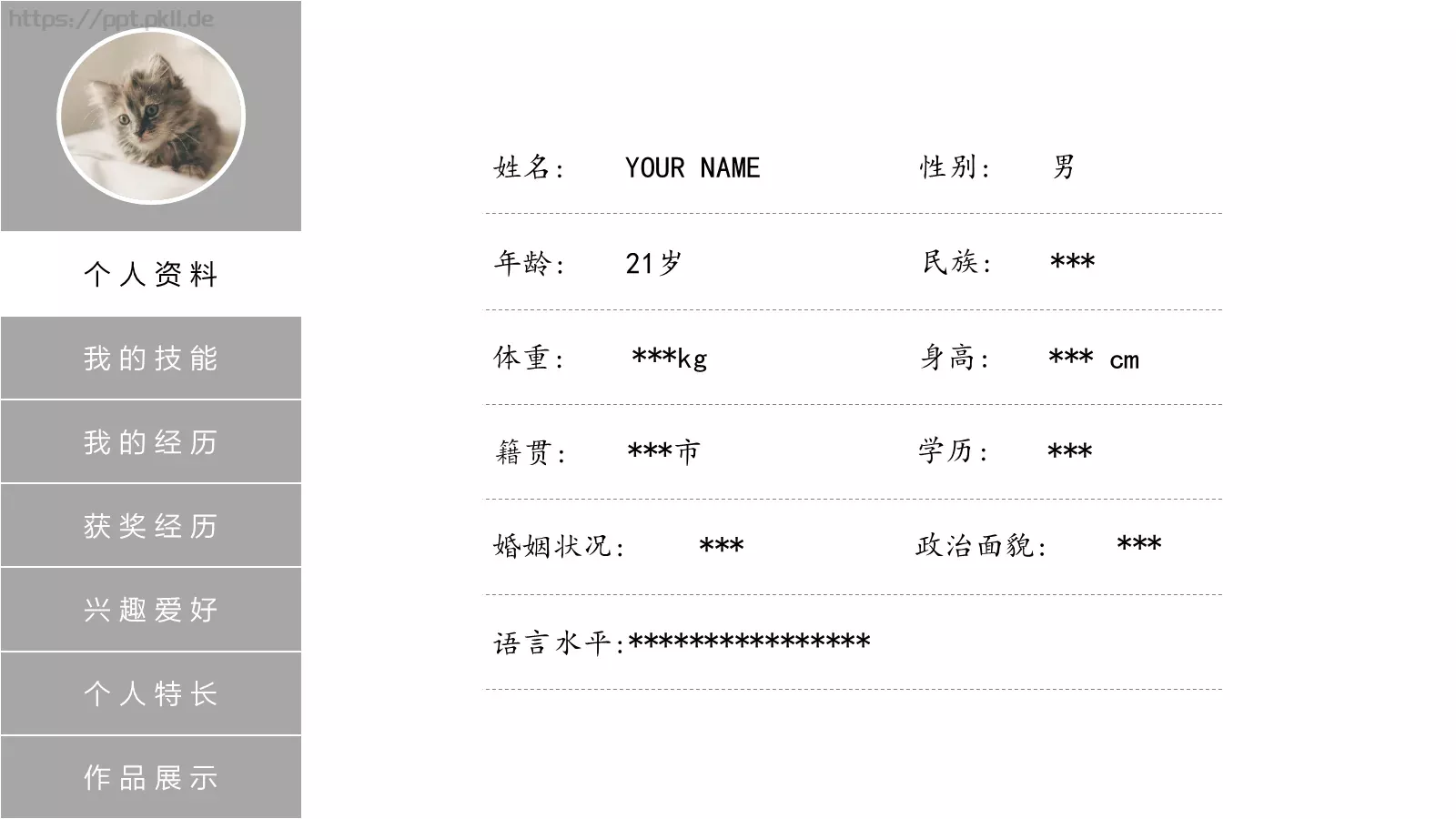 个人简历PPT模板 第 2 页缩略图