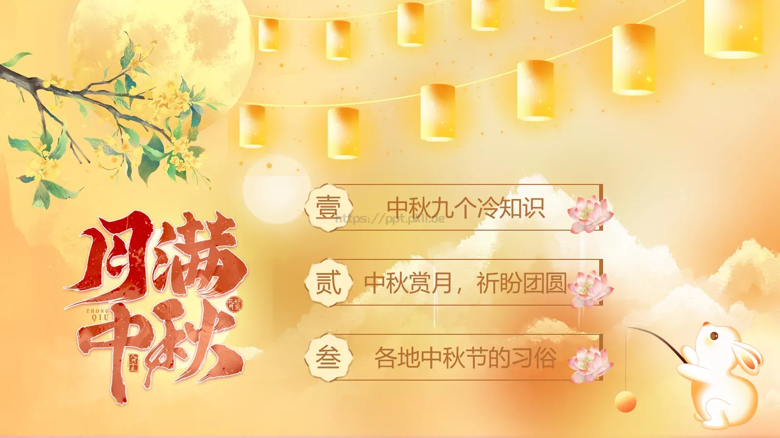 月亮慢慢变圆，事情慢慢如愿中秋主题PPT模板 第 2 页缩略图