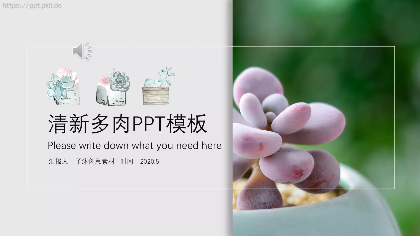 清新多肉植物商务汇报PPT模板 第 1 页缩略图