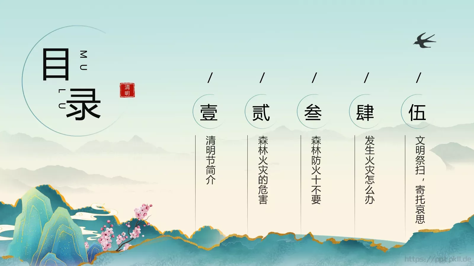 清明防火守护绿色PPT模板 第 2 页缩略图