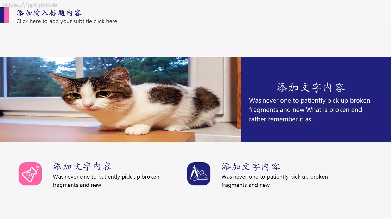 蓝色手绘爱心猫咪通用PPT模板 第 14 页预览图