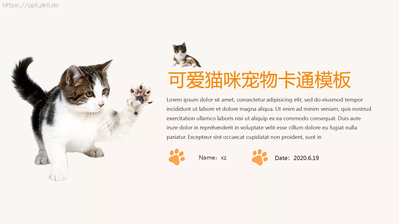 可爱猫咪宠物卡通PPT模板 封面图