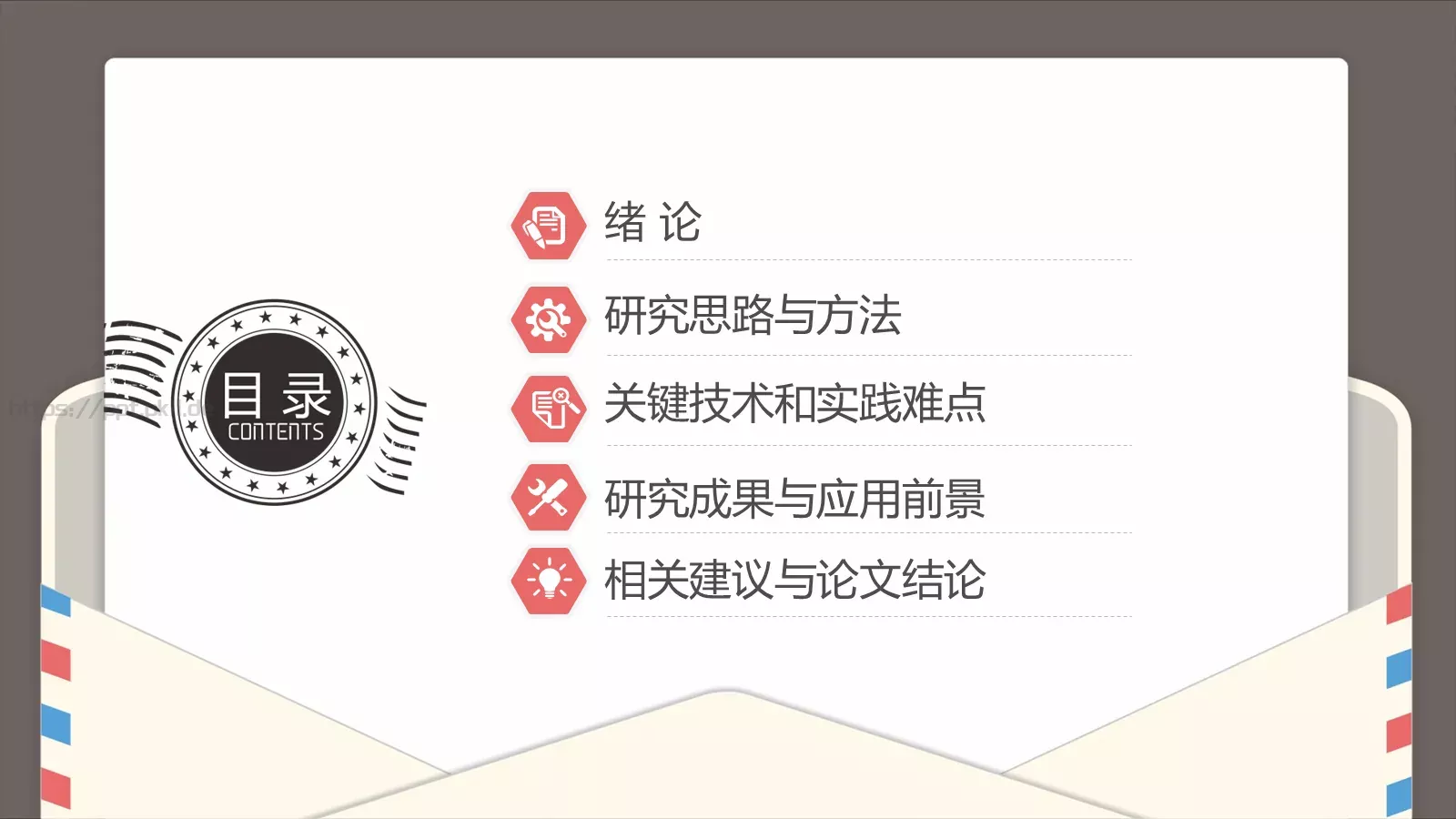 创意信件风格论文答辩PPT模板 第 2 页缩略图
