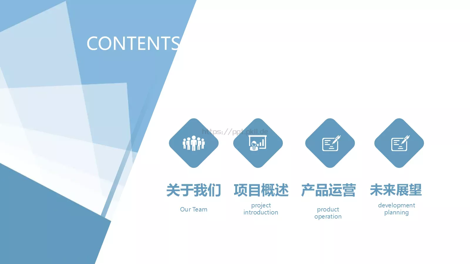蓝白搭配创意简约风PPT模板 第 2 页缩略图