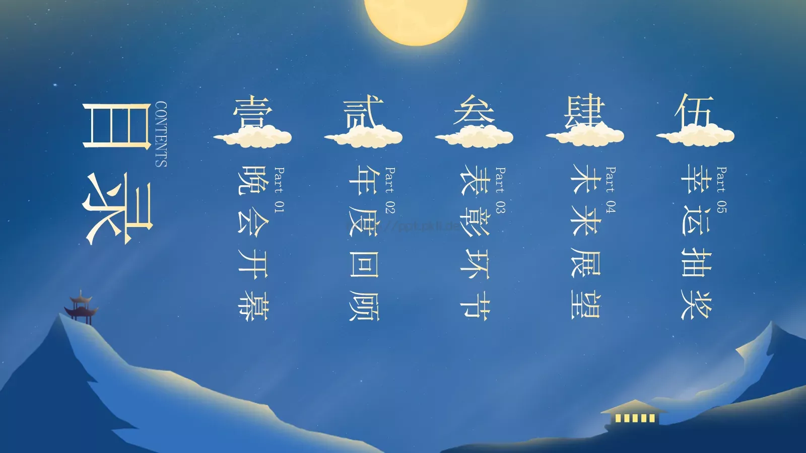 中秋总结晚会PPT模板 第 2 页缩略图