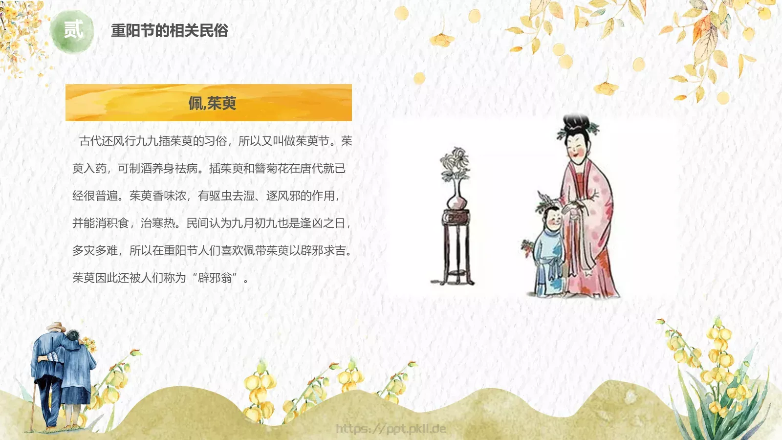 敬老爱老健康快乐重阳节主题PPT模板 第 11 页预览图