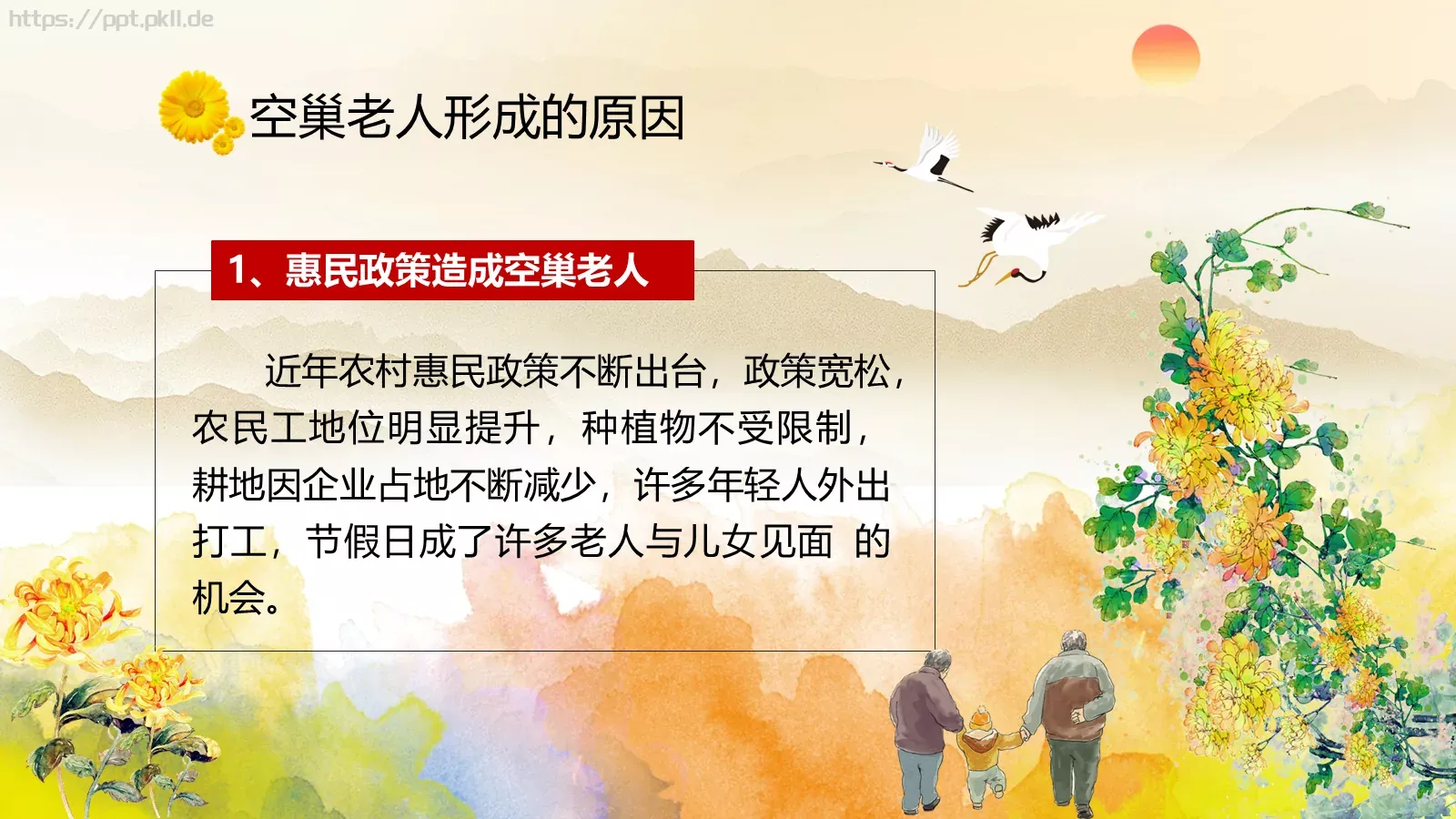 关注空巢老人关爱主题PPT模板 第 6 页预览图