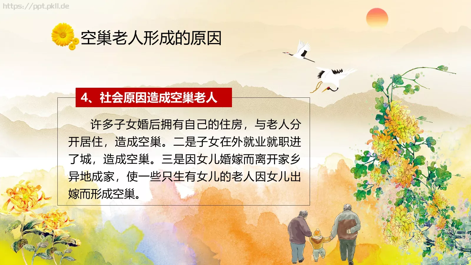 关注空巢老人关爱主题PPT模板 第 9 页预览图