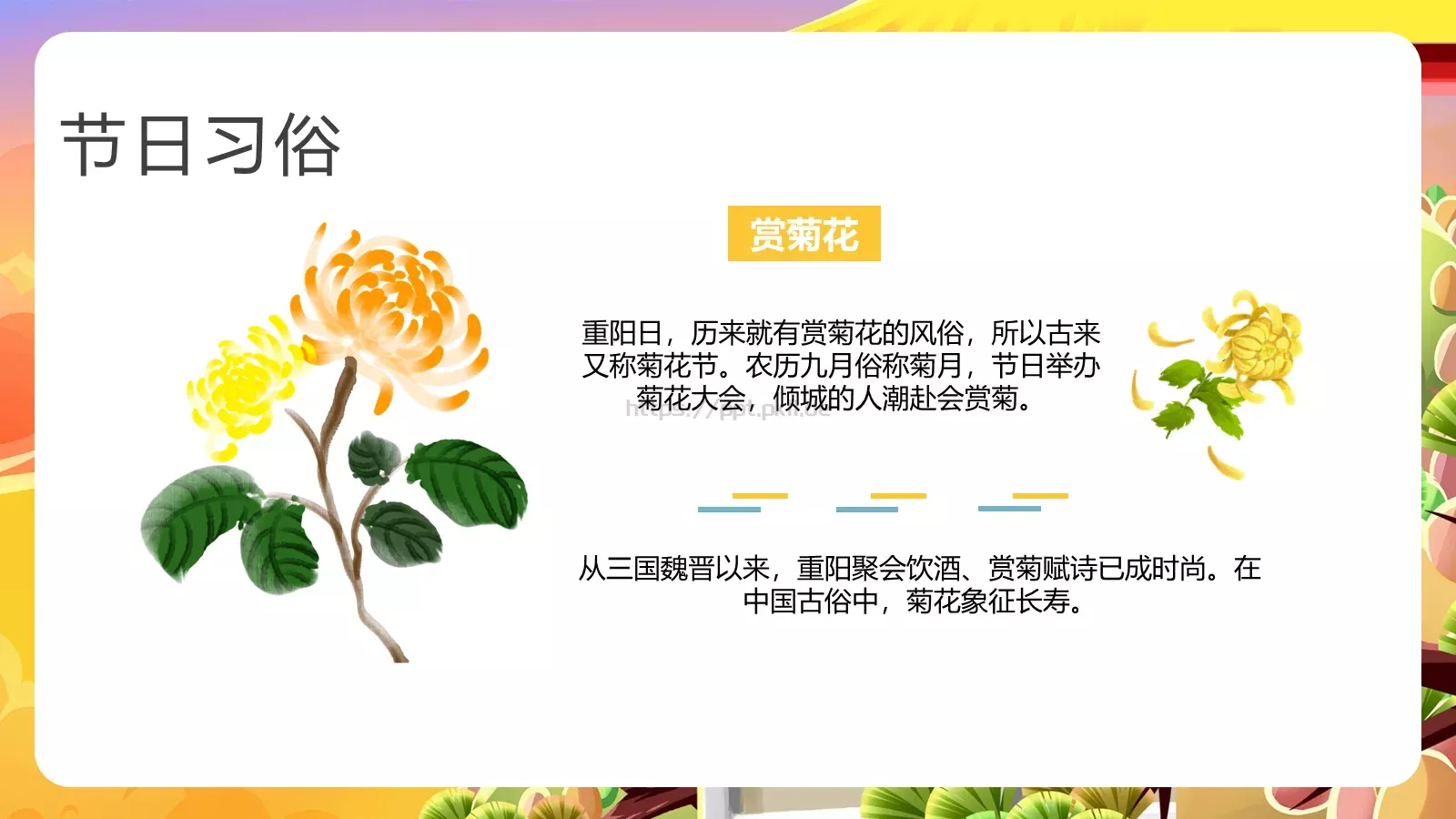 重阳节节日介绍卡通风通用PPT模板 第 13 页预览图