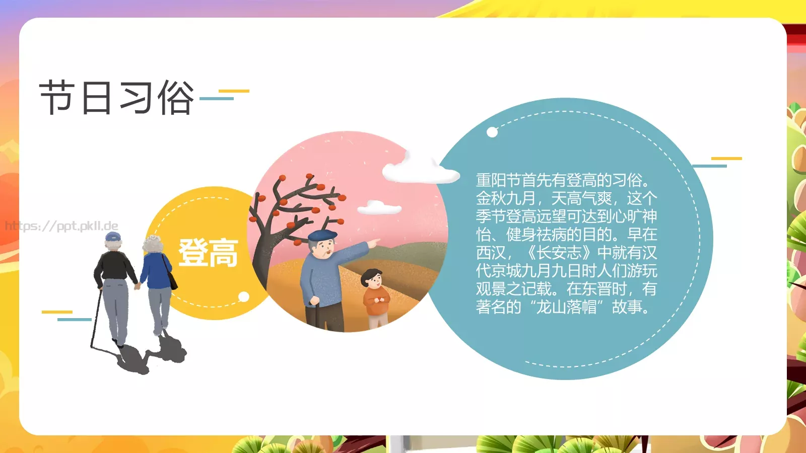 重阳节节日介绍卡通风通用PPT模板 第 15 页预览图